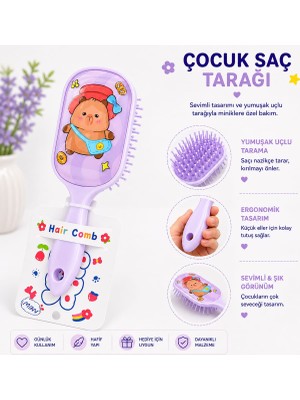 Asel Aksesuar Sevimli Hayvan Desenli Yumuşak Uçlu Ergonomik Çocuk Saç Tarağı Fırçası Farklı Seçenekli