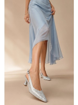 Sovenso Aura Suni Deri Taşlı Sivri Burunlu Gümüş Stiletto