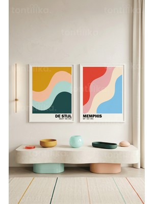 Tontilika Minimalist Geometrik Desenler 2'li Ahşap Çerçeveli Tablo Seti