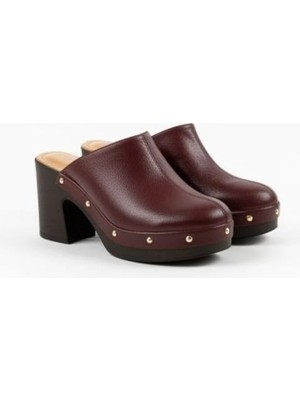 Ne&Ve Shoes Bordo Deri Hafif Tabanlı Kadın Takunya Terlik