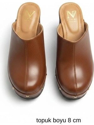 Ne&Ve Shoes Taba Deri Hafif Tabanlı Kadın Takunya Terlik