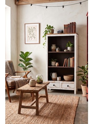 Adn Dizayn Vintage Ahşap Kitaplık Retro Çok Amaçlı Salon Dolabı Masif Raflı Kitaplık