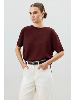 Antioch Bordo Dökümlü Kadın T-Shirt
