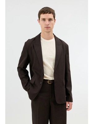 Antioch Kahve Keten Karışımlı Erkek Blazer Ceket