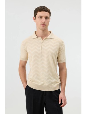 Antioch Taş Zigzag Desenli Polo Yaka Triko Erkek T-Shirt