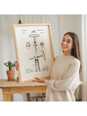 Pegziz Tirbuşon Patent Çizimi Tablosu Mutfak Duvar Dekor Tablo