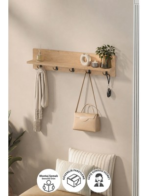 Bofigo Portmanto Duvar Askılığı Elbise Askılığı Vega Safir Meşe 80 cm