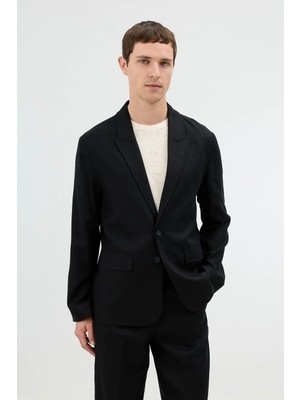 Antioch Siyah Keten Karışımlı Erkek Blazer Ceket
