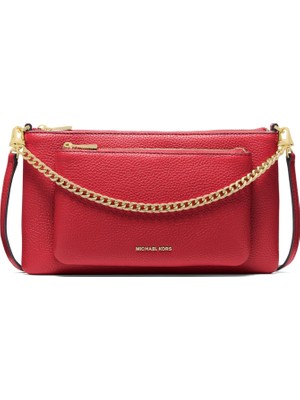 Michael Kors Kadın Marka Logolu Gold Zincir Detaylı Ön Bölmeli Günlük Kullanıma Uygun Şık Görünüşlü Kırmızı Omuz Çantası 32F5GJ6C8L 602