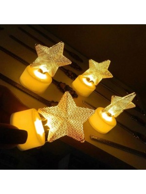 Gümüş Avm LED Işıklı Mini Metal Yıldız (12 Adet)