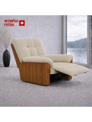 Smarto Relax Porto TV Koltuğu Elektrikli Masajlı Isıtmalı Döner Sallanan Ahşap Yan Panelli Polyester Kumaş Baba Koltuğu