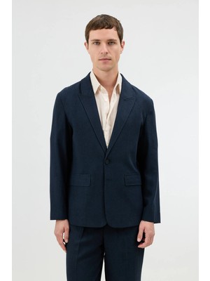Antioch Lacivert Keten Karışımlı Erkek Blazer Ceket