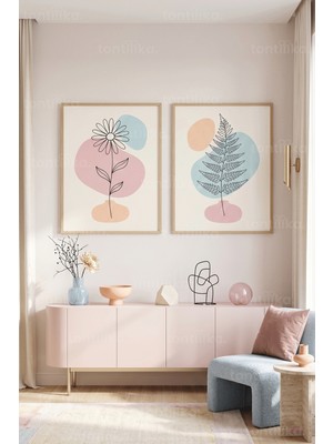 Tontilika Minimalist Doğa Çizgileri 2'li Ahşap Çerçeveli Tablo Seti