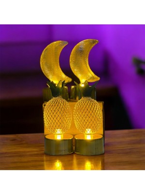 Gümüş Avm 2x Ananas 2x Ay Şekilli Mini Metal Konsept LED Işık