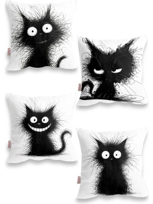 Lover Çizim Karikatür Siyah Kedi Dijital Baskı Kırlent Kılıfı
