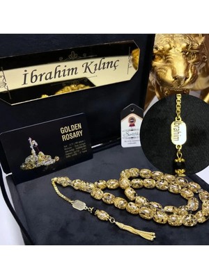 Kişiye Özel Isimli Tespih 24K Altın Parçacıklı Tesbih 14K Altın Kaplama Özel Tasarım Püskül Ile