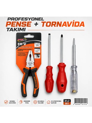 Raider Profesyonel Pense ve Tornavida Takımı 4'lü Set Dayanıklı Çelik Gövde ile Ergonomik Tasarım