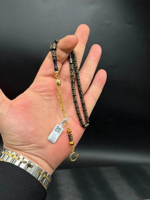 Premium Bilekboy Kesme 22K Altın Işlemeli Ateş Kehribar Tesbih 22 K Altın Kaplama Püskül