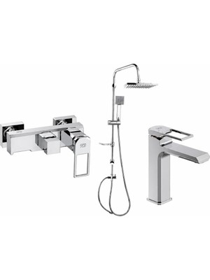Gpd Tepe Duş Seti ve Quadro Banyo+Lavabo Bataryası MBB190-MLB190-DST19-3
