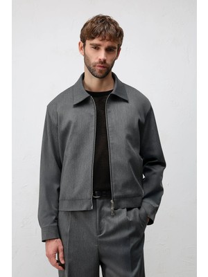 Antioch Gri Relaxed Fit Fermuarlı Erkek Mont