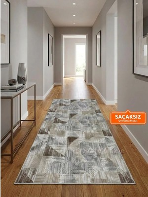 NarStore Home Dinar Gri Kahve Kaymaz Taban Yıkanabilir Kesme Yolluk Halı Modern Desen