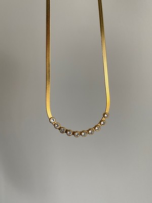 Owentis Çelik Gold Sıra Taşlı Italyan Zincir Kolye -Kararma Yapmaz-