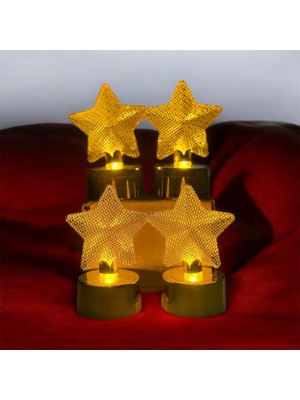 Gümüş Avm Mini Metal Yıldız Konsept LED Işık 4 Adet