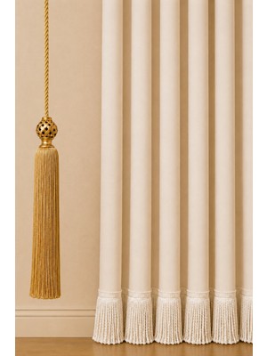 Mefaks Tekstil Altın Kafes Topuzlu Püsküllü Braçol Sarkıt Set 1 Braçol 1 Sarkıt Perde Aksesuarı Altın
