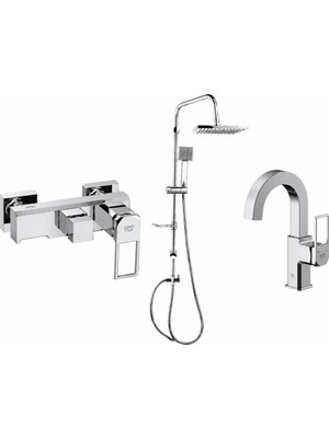 Gpd Tepe Duş Seti ve Quadro Banyo+Lavabo Bataryası MBB190-MTL190-DST19-3