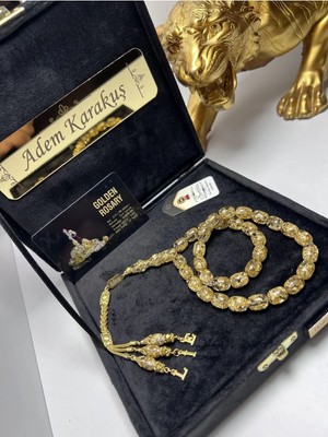 24K Altın Parçacıklı Tesbih Kişiye Özel Isimli ve Harfli 14K Altın Kaplama Püskül