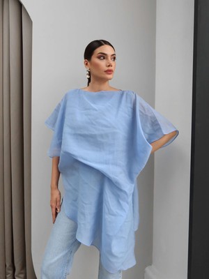 Esra Helvacı Asimetrik Kesim Şifon Bluz