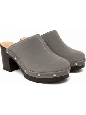 Ne&Ve Shoes Gri Süet Hafif Tabanlı Kadın Takunya Terlik