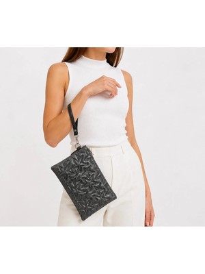 Wikidays.s Moda Trendi Kadın Orta Boy Yıldız Desenli El Çantası - Parlak Dokulu Bilek Askılı Portföy Clutch