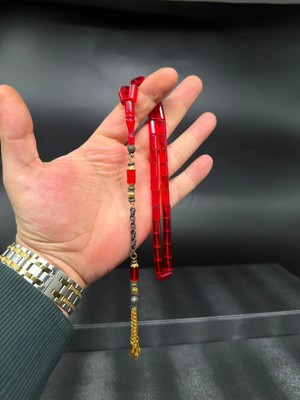 Kesme Ateş Kehribar Tesbih Özel Tasarım Püsküllü