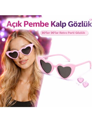 Shoppingfestr Pembe Retro Kalp Gözlük – 80’ler 90’lar Stil Parti Gözlüğü