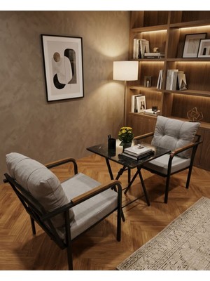 Sofmina Premium Ikili Koltuk Seti ve Orta Sehpa - Pencere Önü Okuma Köşesi - Mutfak ve Kapalı Balkon Oturma