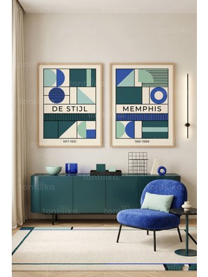 Tontilika Modern Geometrik Sanat 2'li Ahşap Çerçeveli Tablo Seti