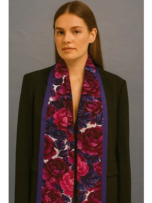 Burgonya Rüyası Desen Kadın Saten Fular 30X165CM
