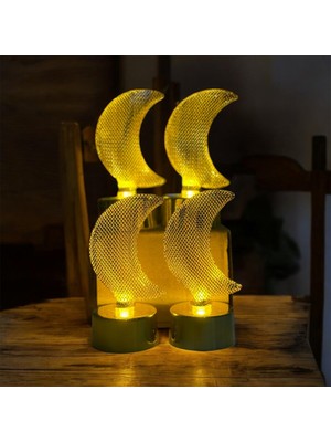 Gümüş Avm Mini Metal Ay Şekilli Konsept LED Işık 4 Adet