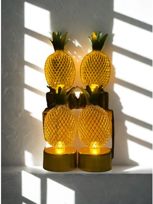 Gümüş Avm Mini Metal Ananas Konsept LED Işık 4 Adet