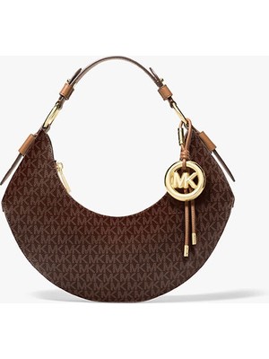 Michael Kors Kadın Marka Logo Baskılı Gold Aksesuar Detaylı Ayarlanabilir Omuz Askılı Günlük Kullanıma Uygun Şık Kahverengi Omuz Çantası 30F5GQ4L6B 252
