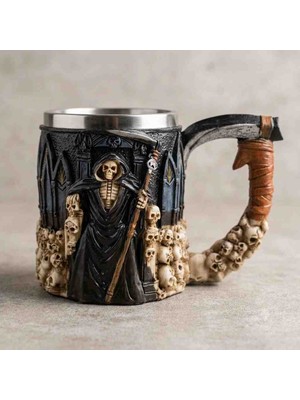 Wolawood Kharon Grim Reaper Azrail Motifli Paslanmaz Çelik Kupa Bardak & Gotik Kuru Kafa Temalı, 3D Dekoratif Korkutucu Tasarım Çay, Su, Kahve Kupası