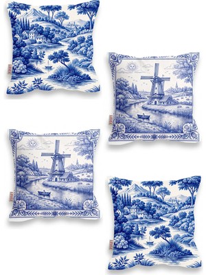 Lover Delftware Hollanda Çinisi Çift Taraflı Dijital Baskılı Kırlent Kılıfı Dekoratif Yastık Kılıfı