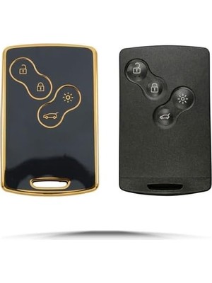 Autohan Keys Renault Clio4 Megane 3 Fluence Anahtarsız Çalıştırma Smart Için Anahtar Kılıfı, Siyah ve Altın Renk Detaylı, Premium