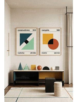 Tontilika Soyut Geometrik 2'li Ahşap Çerçeveli Tablo Seti