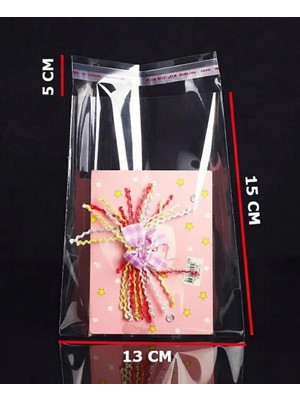 Hg Ambalaj 150 Adet 13X20 cm Bantlı Yapışkanlı Şeffaf Opp Jelatin Poşet ( 13X15+5 Cm)