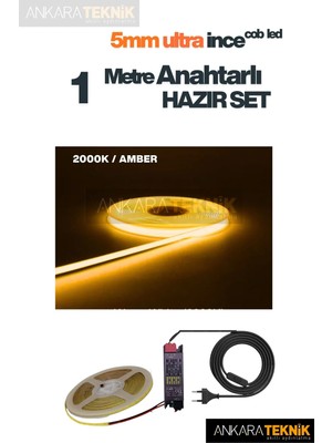 Ankara Teknik 5mm Ultra Ince Cob Şerit LED 12VOLT – Tak Çalıştır Anahtarlı Set (Metre Seçiniz)