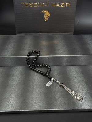 Premium Bilekboy Küre Kesim 925K Gümüş Işlemeli Erzurum Oltu Taşı Tesbih 925 Ayar Ağır Gümüş Püskül Tasarımlı