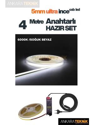 Ankara Teknik 5mm Ultra Ince Cob Şerit LED 12VOLT – Tak Çalıştır Anahtarlı Set (Metre Seçiniz)