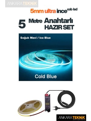 Ankara Teknik 5mm Ultra Ince Cob Şerit LED 12VOLT – Tak Çalıştır Anahtarlı Set (Metre Seçiniz)